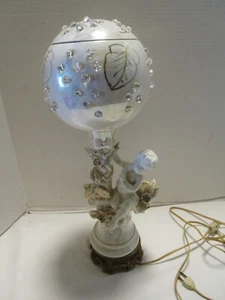 Vintage Ceramic Cherub Putti holding up Globe Orb Table Lamp 1970's 18.25 in T - Picture 1 of 20
