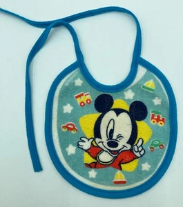 Pechera de bebé Mickey Mouse azul unisex de colección década de 1980 - Imagen 1 de 4