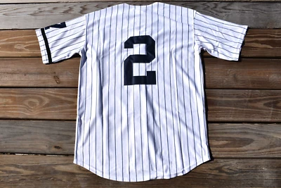 Nueva camiseta de béisbol Derek Jeter NYC New York Yankees blanca a rayas grande para hombre Foto 1 de 2