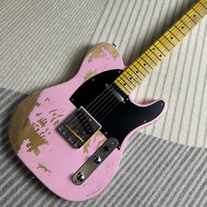 Relic Tele Electric Guitar Maple Fretboard Ash Body Pink Color 6 Strings - Picture 1 of 9