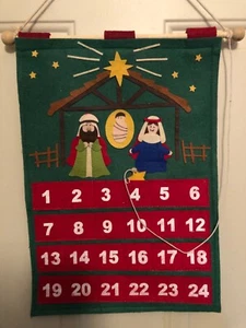 Felt Christmas Advent Calendar Hanging Nativity Holiday Star 15.5" x 11" - Picture 1 of 3