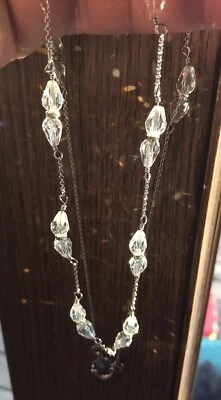 BANANA REPUBLIC KISSING CRYSTAL STONES SILVER TONE CHAIN 36" NECKLACE - Image 1 of 4