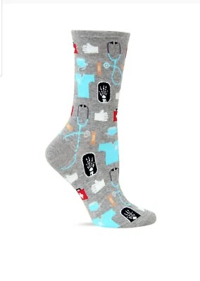 Hot Sox Medical Crew 袜子 9 - 11 灰色和黑色 医生/护士/医院 2 件装 — 第 1/4 张图片