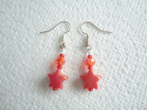 Handmade, Red Star Bead & Rondelle Glass Bead Drop Earrings. SP Hook Ear-Wires - Picture 1 of 3