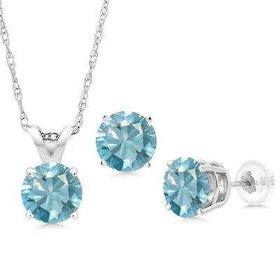 Juego de joyas aretes colgantes de circonitas azules de oro blanco de 14 quilates para mujer | 2,55 quilates | Foto 1 de 3