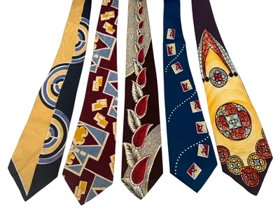 Lote de 5 corbatas vintage para hombre de la década de 1940 | Corbatas novedosas Swing Era Silk Rayon MCM Foto 1 de 4