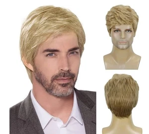 DDHAIR Mens Blonde Wig Short Fluffy Layered Synthetic Hair Cosplay Daily - Picture 1 of 4