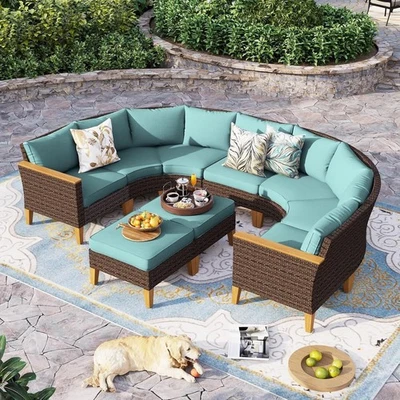 Polyrattan Gartenmöbel Sitzgruppe Gartenset Lounge Garnitur Set 9 Sitze Blau - Bild 1 von 4