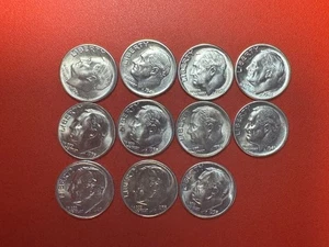 Lot of 10 90% Silver Roosevelt Dimes between 1946–1955 BU Mixed Dates Circulated - Picture 1 of 6