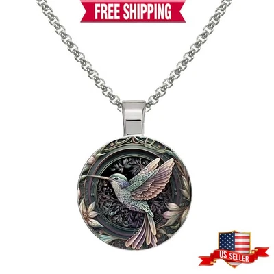 Intrincado Colgante Boho Colibrí Holográfico Azul, Collar Acero Inoxidable Foto 1 de 4