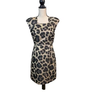 Tibi Leopard Print Metallic Cocktail Holiday Designer Sheath Dress Size 8 - Picture 1 of 10
