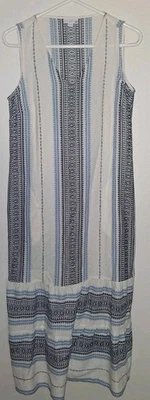 女式 J. Jill Love 亚麻 100% 亚麻蓝色白色连衣裙 S 码口袋 — 第 1/4 张图片