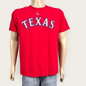 Texas Rangers Cole Hamels #35 Red Graphic T-shirt MEDIUM Majestic Baseball - Picture 1 of 5