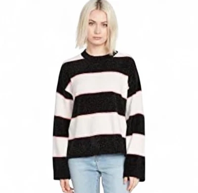 VOLCOM BUBBLE TEA SWEATER ASH Boxy Fit Crew Neck Flared Long Sleeve Metal Logo L - Image 1 of 4