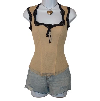 Y2K Overlay Ribbon Floral Lace Corset Style Boho Fairy Vintage Ann Ferriday Top - Image 1 of 4