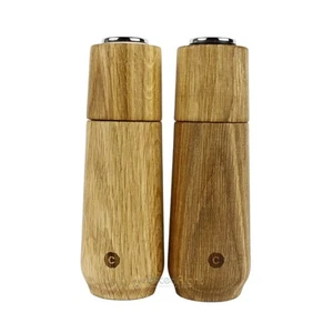 CrushGrind Champagne Salt Pepper Spice Mill 2 Pc Set Ceramic Grinder Oak 167mm - Picture 1 of 6