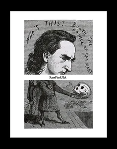 1864-rpt EDWIN BOOTH Skull HAMLET Shakespeare BROADWAY Actor Caricature MATTED - Picture 1 of 1
