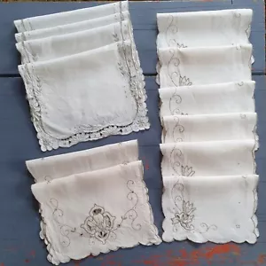 More details for vintage embroidered ivory linen placemats, great bundle of x12 pieces