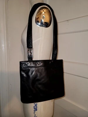 Ralph Lauren 黑色皮革单肩包 手提包 钱包 9.5 英寸 H 10.5 英寸 W  — 第 1/4 张图片