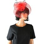 Retro Cartwheel Hat Huge Orangish Red Black Headband Fascinator Feather Accents