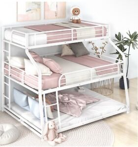 Triple Bunk Bed Metal Frame Twin XL/Full XL/Queen 3 Size with Safety Guardrails