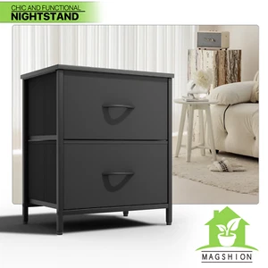 2-Tier Nightstand Bedside Table End Table Organizer Bin Storage w/Fabric Drawers - Picture 1 of 10