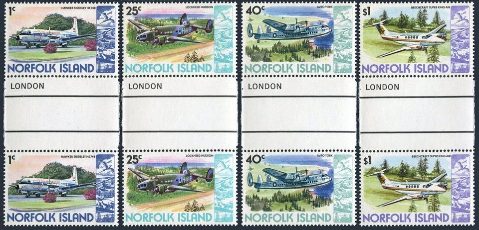Norfolk 256,262A,264,268 gutter. MNH. Airplanes 1981. Bird. - Image 1 of 1