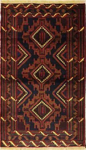 Rugstc 4x6 Caucasian Design Blue Rug, Hand-Knotted,Tribal Balochi with Wool - Picture 1 of 5