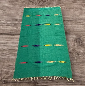 Vintage Molina Indianer Decke Donnervogel Vogel 76 x 44 Überwurf mexikanisch grün Fransen - Bild 1 von 8