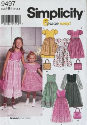 EASY Simplicity Sewing Pattern 9497 Girls Sweet Traditional Dress Sizes 3 4 5 6 - Image 1 of 2
