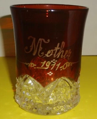 EAPG 1911 BUTTON ARCHES ruby stained glass TUMBLER engraved MOTHER - 1911 - Image 1 of 4