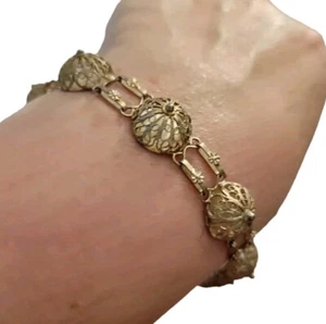 Vintage Reticulated Filigree Beaded Bracelet Silvertone 7" Fold Over Clasp  - Picture 1 of 4