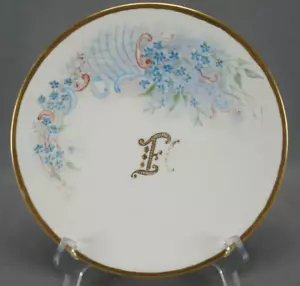 JP Limoges Hand Painted Signed Forget Me Nots & Gold Monogrammed IH 8 3/8 Plate - Picture 1 of 9
