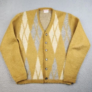 VTG 60s McGregor Kid Mohair Cardigan Sweater Medium Cobain Shaggy Argyle Mustard - Picture 1 of 14