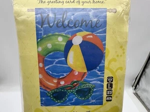 Evergreen Garden House Decorative Flag Beach Ball WELCOME Summer 28 x 44” NEW - Picture 1 of 6