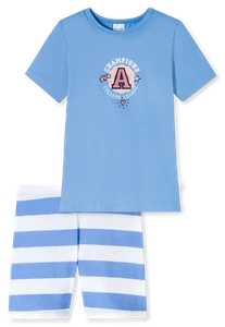Schiesser 181039 Schlafanzug Pyjama Nachthemd Shorty blau weiß ringel gestreift - Bild 1 von 2