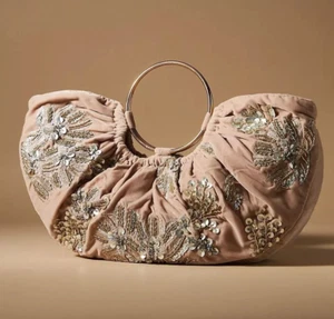 Anthropologie Bag Embellished Embroidered VELVET Ring Handle Handbag - Picture 1 of 9