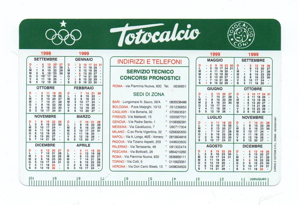 CALENDARIO TASCABILE TOTOCALCIO 1998-1999 - Immagine 1 di 2