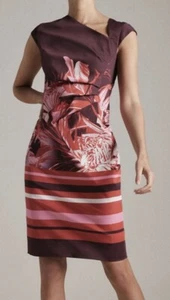 Karen Millen Red Pink Purple Floral Santeen Summer Pencil Dress 8 - Petite £169 - Picture 1 of 3