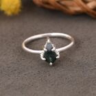 Natural Kite Shape Moss agate Gemstone Ring Sterling Silver Engagement Jewelry
