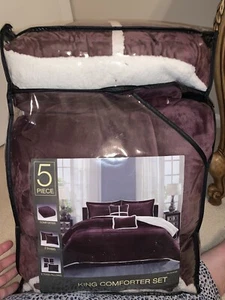 Purple King Size Bedding Set - Comforter, 2 Shams, and 3 Throw Pillows - Picture 1 of 2