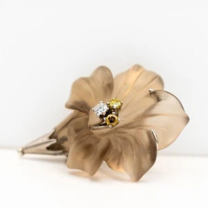 Brosche Blume 14K/585 Weißgold Quarz Diamanten 0.20 ct - Bild 1 von 2