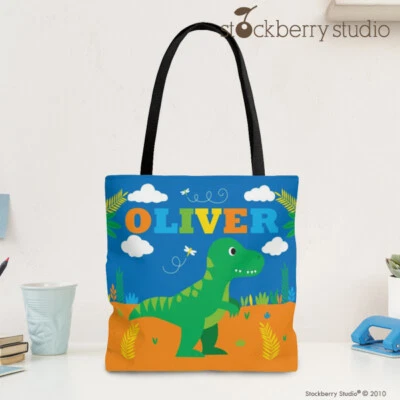 Dinosaur Tote Bag Personalized Gift with Name T-rex Tyrannosaurus Rex Boys - Image 1 of 2