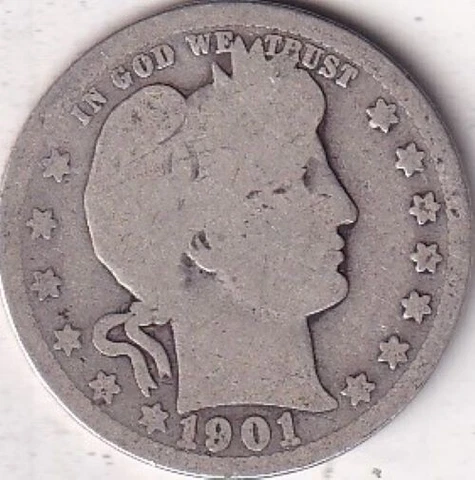1901 SILVER Barber Quarter #235 - AG - BEAUTIFUL COLOR - BEAUTIFUL COIN Cover