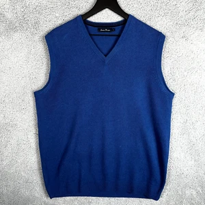James Pringle Sweater Vest 100% Pure New Wool V Neck Men's Large Blue Knit - Picture 1 of 5
