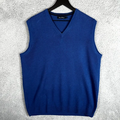 James Pringle Sweater Vest 100% Pure New Wool V Neck Men's Large Blue Knit - Image 1 of 4