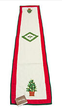 Festive Topiary Quilted Table Runner 14x68 inches with Embroidered Holly Bush