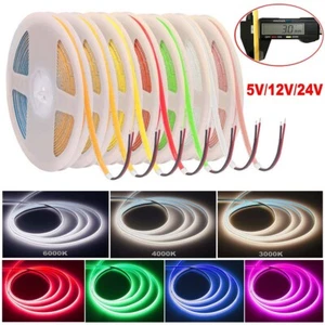 5V 12V 24V COB LED Strip Light 3mm Flexible Tape Lights Indoor Cabinet Kitchen - Picture 1 of 24