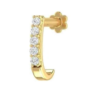 0.10Ct Round Lab Created Diamond 5- Sone Nose Hoop Ring 14K Yellow Gold Plated - Picture 1 of 3