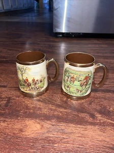 2 GIBSON STAFFORDSHIRE ENGLAND HUNTING MUGs Horses Fox Dogs Hunting Vintage - Picture 1 of 8